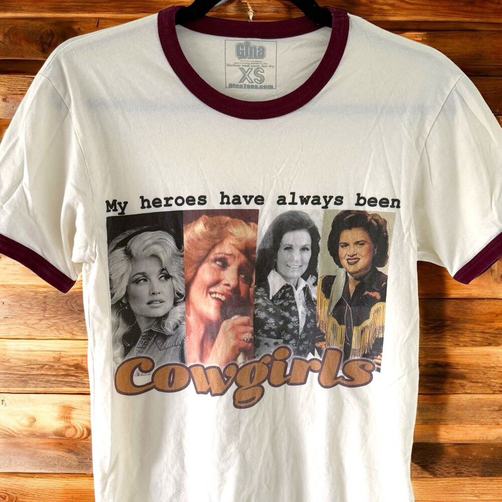 Gina Tees My Heroes Have Always Been Cowgirls Ringer Shirt XS Photoreal Graphic